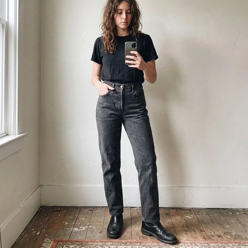 Vintage 90s Levis Women 701 Jeans 24 Black High Waisted Straight Leg Made in USA